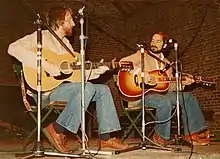 Pat Alger (left) with Artie Traum at the Norwich Folk Festival, U.K., 1978