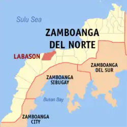 Map of Zamboanga del Norte with Labason highlighted