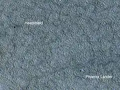 Phoenix lander and heat-shield in 2009 (HiRise)