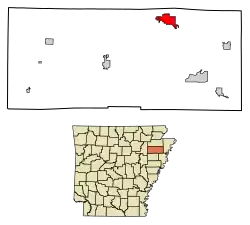 Location of Trumann in Poinsett County, Arkansas.