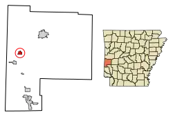 Location of Hatfield in Polk County, Arkansas.