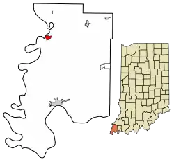 Location of New Harmony in Posey County, Indiana.