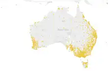 Map of Australia showing postcodes of people who began a MindSpot screening assessment in 2016–17