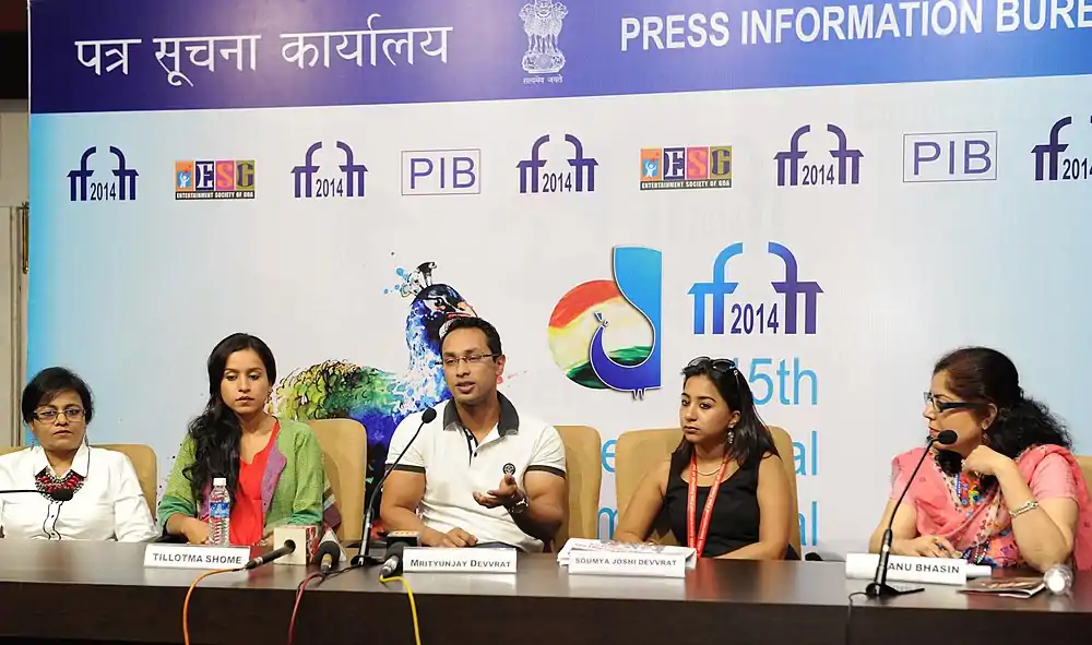 Press conference by Mrituniay Devvrat, Director of the film “CHILDREN OF WAR” Soumya Joshi Devvrat, Producer and Actress Tillotma Shome, at the 45th International Film Festival of India (IFFI-2014), in Panaji, Goa.jpg