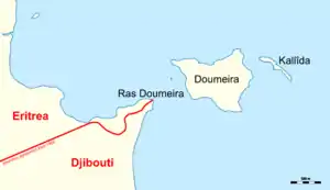 Map of Ras Doumeira with the de facto border