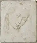 Rogier van der Weyden, Head of the Virgin, silverpoint on white prepared paper, Circa 1455-1464, Louvre, Paris. Friedrich Winkler and others think this was by van der Weyden himself, an attribution widely accepted today. At the bottom there is an inscription mistakingly attributing it to Albrecht Dürer.