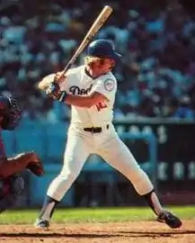 Ron Cey batting in 1981 wearing stirrup socks with long loops