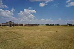 The parade ground of Fort Concho, which fills out the lower half of this image