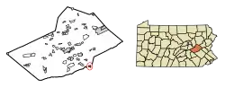 Location of Port Clinton in Schuylkill County, Pennsylvania (left) and of Schuylkill County in Pennsylvania (right)