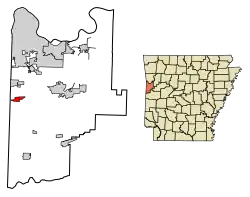 Location of Hackett in Sebastian County, Arkansas.
