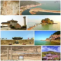 Left:Yonghyeon-ri Rock-carved triad buddha, Haemi Martyrs Shrine, Haemee Eupseong Fortress, Bowonsal Temple Ruin, Right:Samgilbo harbour, Ganworam Hermitage, Hwangguem mountain and cave, Gaesimsa Temple (all item from above to bottom)