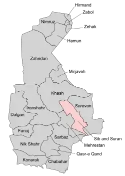 Location of Sib and Suran County in&nbsp;Sistan&nbsp;and&nbsp;Baluchestan province