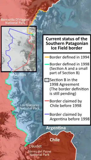 This map shows the current border in the Southern Patagonian Ice Field, the B Section is pending to be defined.