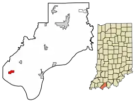 Location of Hatfield in Spencer County, Indiana.