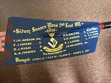 Oar won by SSBC M2 in 2016 Lent Bumps