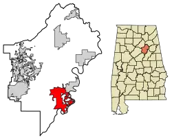 Location of Pell City in St. Clair County, Alabama.
