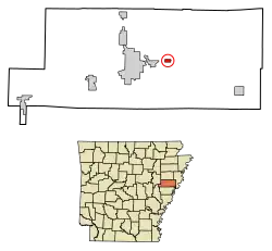 Location of Widener in St. Francis County, Arkansas.