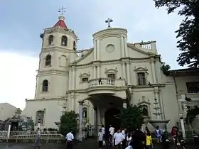 Cathedral facade prior to renovations that began in 2015, removing the concrete pediment and porte cochere added during the American period