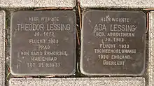 Stolperstein for Theodor and Ada Lessing in front of their Hanover house