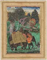 Ibrahim Adil Shah II riding his favourite elephant Atash Khan, Bijapur, c. 1600. Private collection