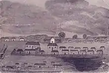 A pen and wash drawing of Sydney in 1796