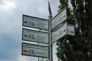 The EV9 (R9) among the cycling route signs at Lake Malta in Poznań, Poland.
