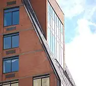 The Forum's sloping curtain wall