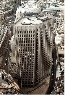 The Stock Exchange Tower pictured from atop the National Westminster Tower (1983).