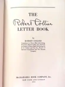 The first page of the first edition of the Robert Collier Letter Book, published by the McGraw-Hill Book Company in 1931.