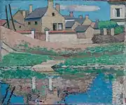 Maison et reflets sur l'eau en Île-de-France (oil on canvas, (1905).