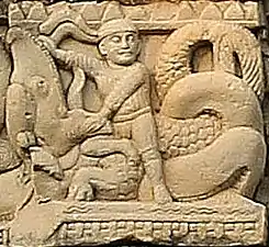 Foreigner fighting a Makara, Southern Gateway of Stupa 3, Sanchi