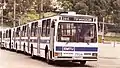 Mafersa trolleybuses lined up near the Center of Control, Operations and Maintenance, 1989