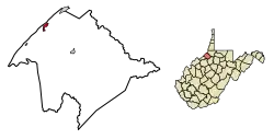 Location of Sistersville in Tyler County, West Virginia.