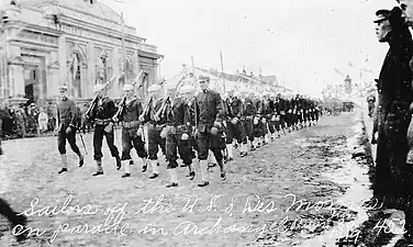 USS&nbsp;Des Moines sailors on parade at Archangel, June 1919