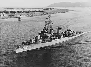 USS Robinson (DD-562) steaming into San Diego harbor in 1953