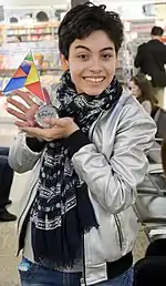 Vincenzo Cantiello in Malta International Airport with the winner's prize, after his victory (2014)
