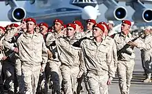 Military Police parading in the hot weather uniform at Khmeimim Air Base in Syria in 2017