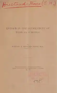 Cover page of "Reform in the Government of Medical School" (1896)