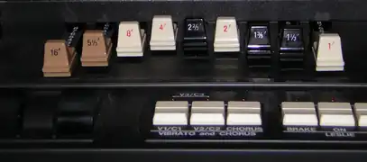 Drawbars on a Hammond organ.