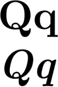 Uppercase and lowercase versions of  , in normal and italic type